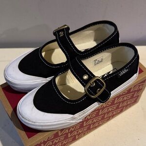 Vans Kids Black and White Mary Jane Canvas Sneakers